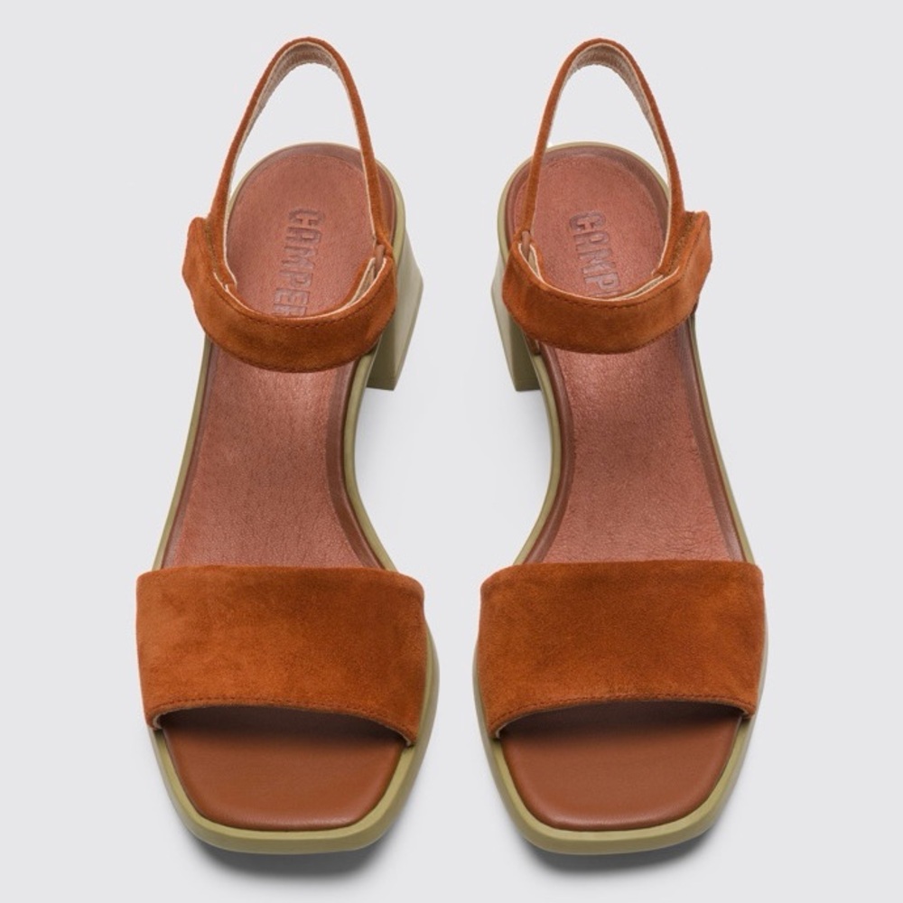 Camper Suede Slingback Block Heel Sandals in Rust